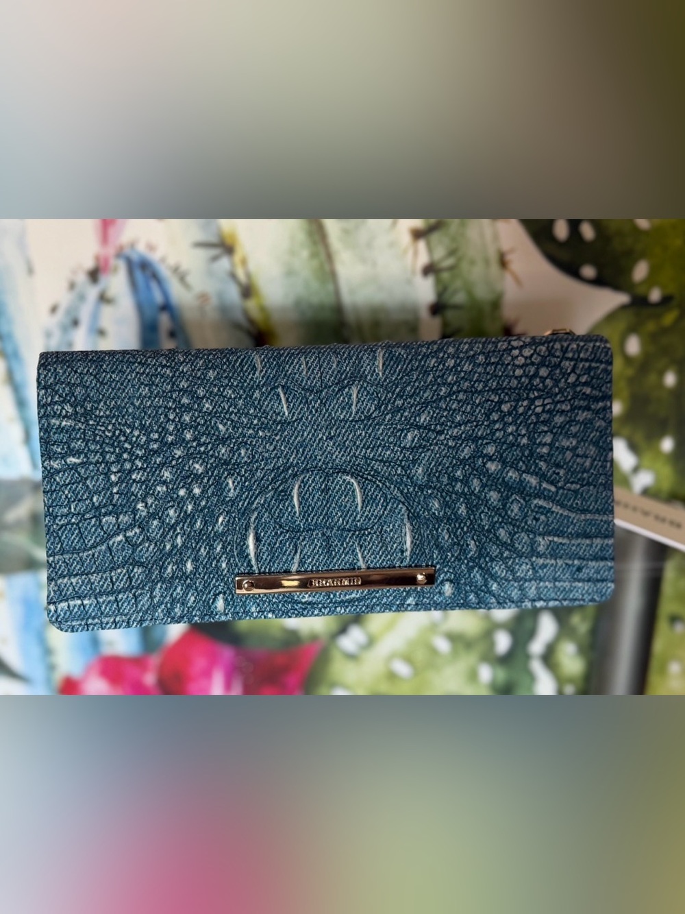 Brahmin Ady Wallet Denim Secour Assorted Blue Soft Leather NWT GORGEOUS FIRM